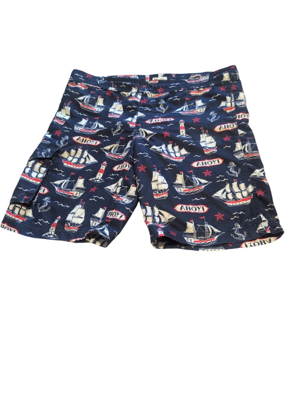 Hatley Men’s Nautical Swim Trunks Medium Blue AHOY Sailboat Lighthouse Board - Picture 4 of 11